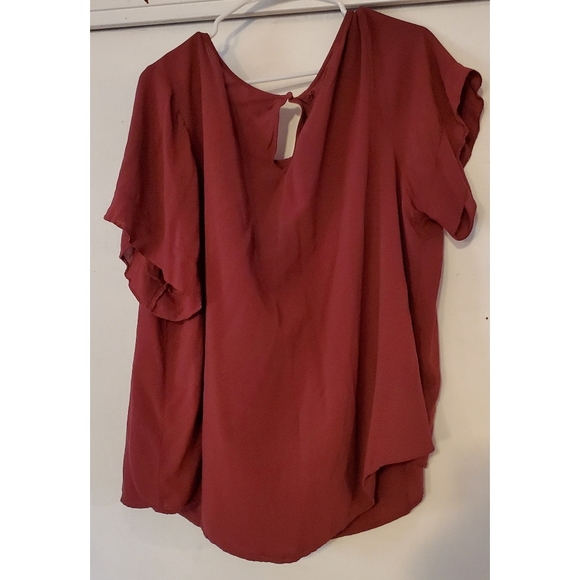 Red Flutter Sleeve Blouse - Picture 2 of 3